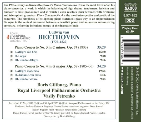 Piano Concertos Nos. 3 And 4 - CD Audio di Ludwig van Beethoven,Royal Liverpool Philharmonic Orchestra,Vasily Petrenko,Boris Giltburg - 2