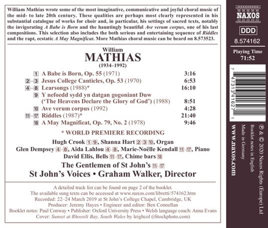 Musica corale - CD Audio di William Mathias,St. John Voices - 2
