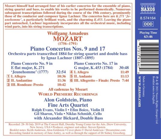 Concerti per pianoforte n.9, n.17 - CD Audio di Wolfgang Amadeus Mozart,Fine Arts Quartet,Alon Goldstein - 2