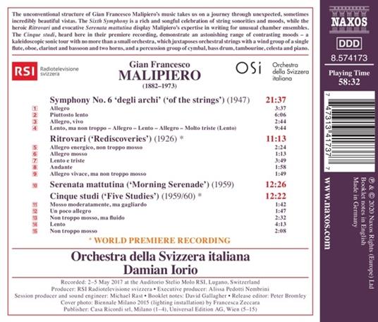 Sinfonia n.6 - CD Audio di Gian Francesco Malipiero,Orchestra della Svizzera Italiana,Damian Iorio - 2