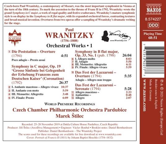 Orchestral Works vol.1 - CD Audio di Paul Wranitzky,Marek Stilec - 2