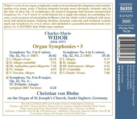Sinfonie per Organo complete vol.5 - CD Audio di Charles-Marie Widor,Christian von Blohn - 2