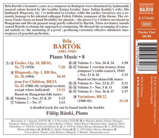 Musica per pianoforte completa vol.8 - CD Audio di Bela Bartok - 2