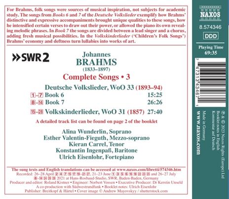 Complete Songs vol.3 - CD Audio di Johannes Brahms - 2