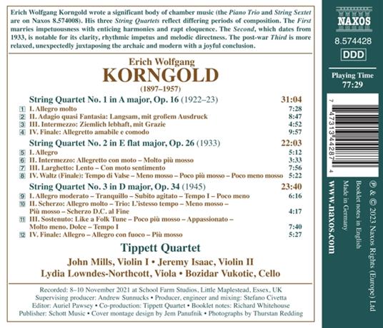String Quartets Nos. 1-3 - CD Audio di Erich Wolfgang Korngold,Tippett Quartet - 2