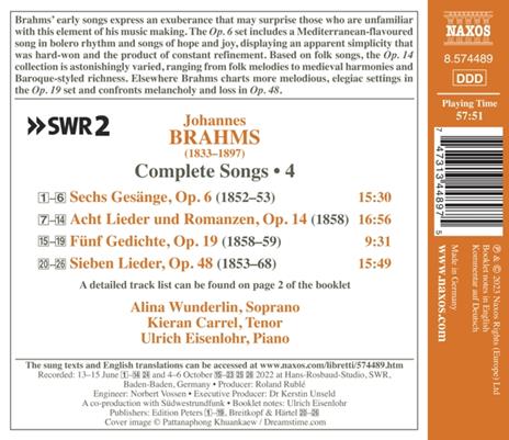 Complete Songs Vol.4 - CD Audio di Johannes Brahms - 2