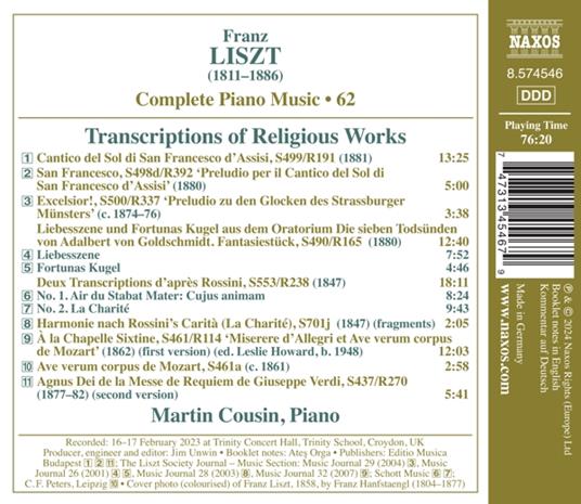 Complete Piano Music Vol.62 - CD Audio di Franz Liszt,Martin Cousin - 2