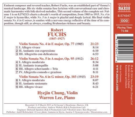 Violin Sonatas Nos. 4-6 - CD Audio di Robert Fuchs - 2
