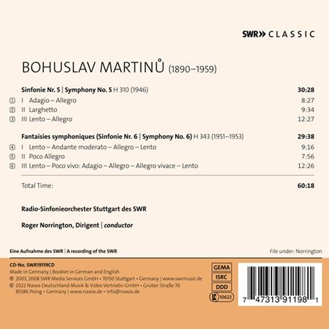 Symphonies Nos. 5 & 6 - CD Audio di Bohuslav Martinu,Roger Norrington - 2