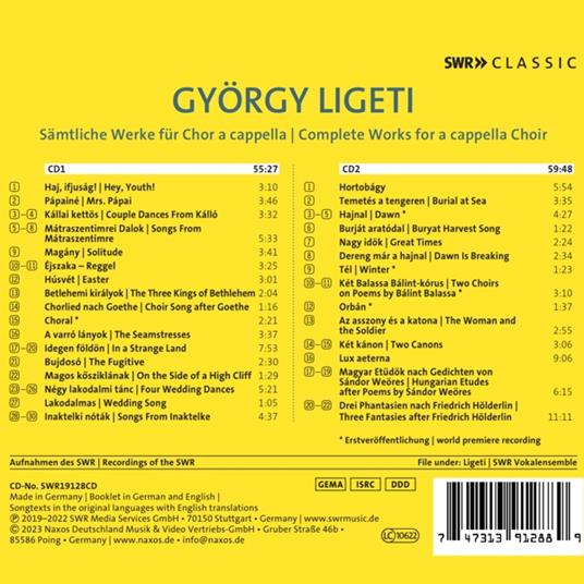 Ligeti. Complete Works For A Capella Choir - CD Audio di Swr Vokalensemble - Yuval Weinberg - 2