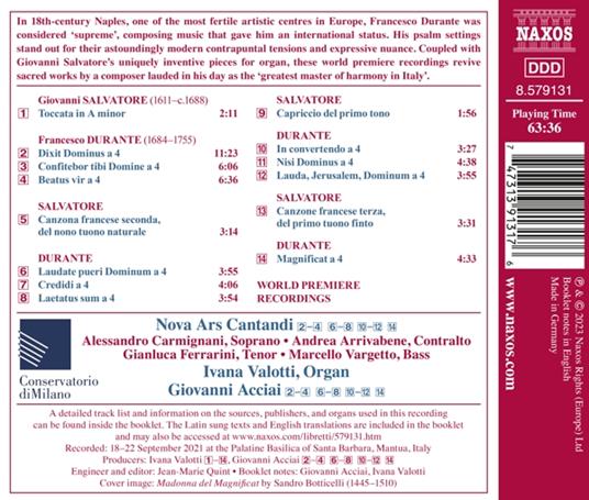 Psalms - Magnificat - CD Audio di Francesco Durante,Nova Ars Cantandi - 2