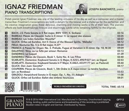 Trascrizioni per pianoforte - CD Audio di Ignaz Friedman - 2