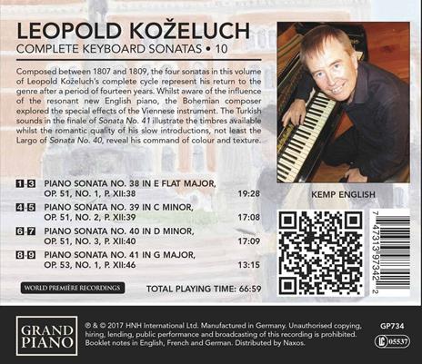 Sonate per pianoforte complete vol.10 - CD Audio di Leopold Antonin Kozeluch,Kemp English - 2