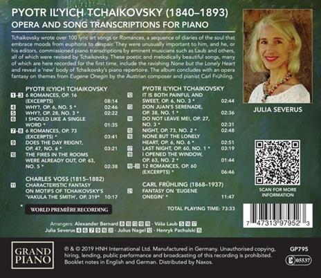 Opera and Song Transcriptions for Piano - CD Audio di Pyotr Ilyich Tchaikovsky,Julia Severus - 2
