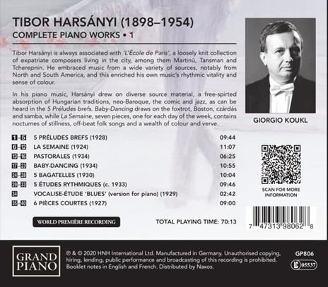 Musica per pianoforte completa vol.1 - CD Audio di Tibor Harsanyi,Giorgio Koukl - 2