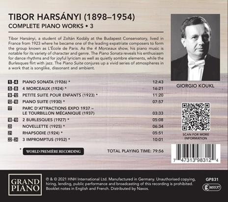 Opere Per Pianoforte (Integrale), Vol.3 - CD Audio di Tibor Harsanyi,Giorgio Koukl - 2