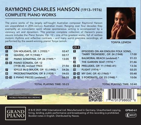 Complete Piano Works - CD Audio di Raymond Hanson - 2