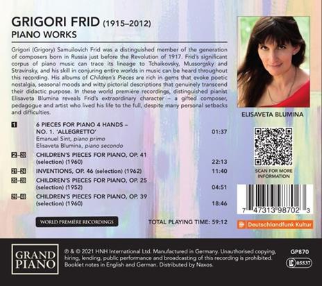Piano Works - CD Audio di Grigory Frid,Elisaveta Blumina - 2