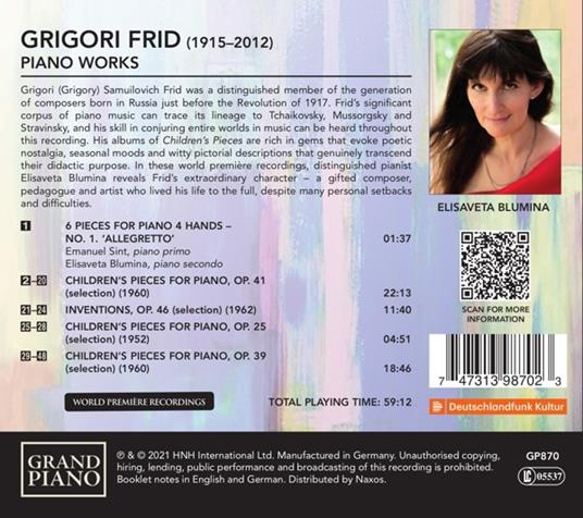 Piano Works - CD Audio di Grigory Frid,Elisaveta Blumina - 2