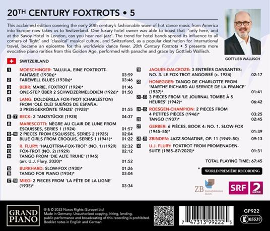 20th Century Foxtrots 5. Switzerland - CD Audio di Gottlieb Wallisch - 2