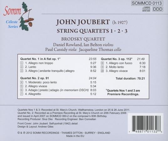 String Quartets Nos. 1, 2 & 3 - CD Audio di John Joubert,Brodsky String Quartet - 2