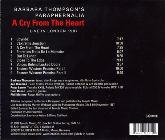 A Cry from the Heart - CD Audio di Barbara Thompson - 2