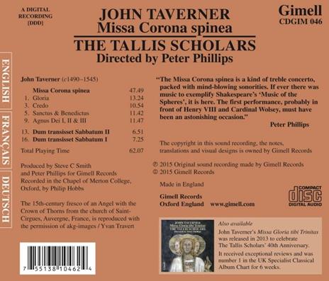 Missa Corona spinea - CD Audio di Tallis Scholars,Peter Phillips,John Taverner - 2