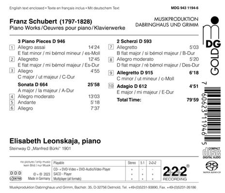 Piano Music - CD Audio di Franz Schubert,Elisabeth Leonskaja - 2