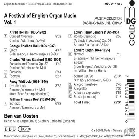 Festival of English Organ Music - CD Audio di Ben van Oosten - 2