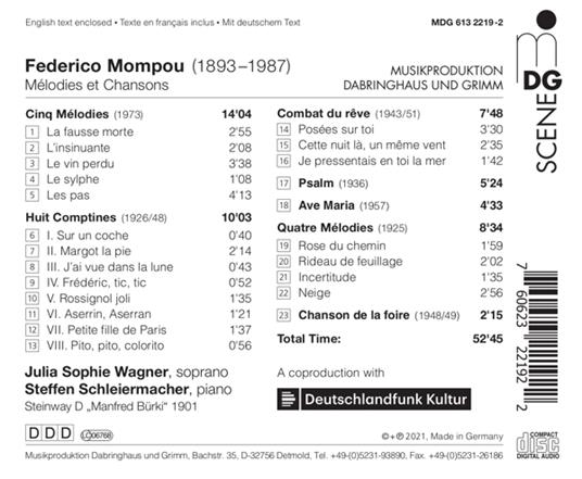 Mompou Melodies Et Chansons - CD Audio di Julia Sophie Wagner - 2