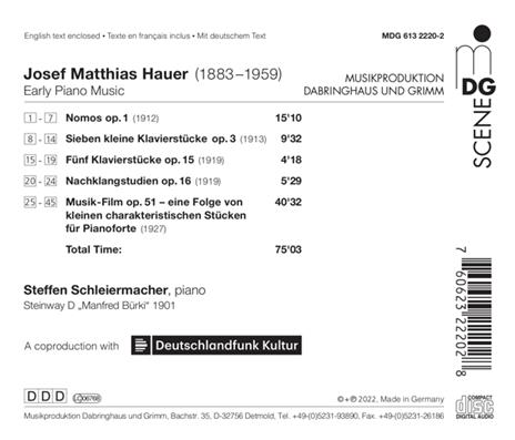 Early Piano Music - CD Audio di Steffen Schleiermacher,Joseph Matthias Hauer - 2