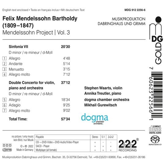 String Symphony No.7, Double Concerto D Minor (Sacd) - SuperAudio CD di Felix Mendelssohn-Bartholdy - 2