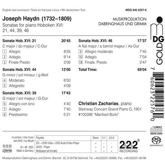 Sonatas - CD Audio di Franz Joseph Haydn,Christian Zacharias - 2