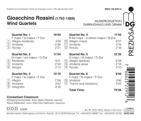 Gioacchino Rossini. Wind Quartets - CD Audio di Consortium Classicum - 2