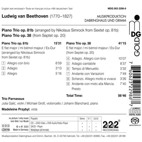 Piano Trios Op. 38 & Op. 81b - CD Audio di Ludwig van Beethoven,Trio Parnassus - 2