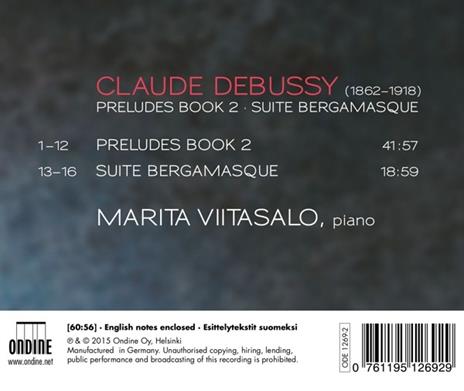 Preludi Libro II - Suite Bergamasque - CD Audio di Claude Debussy,Marita Viitasalo - 2