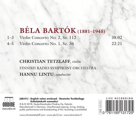 Concerto per violino n.1 SZ36, n.2 SZ112 - CD Audio di Bela Bartok,Christian Tetzlaff - 2
