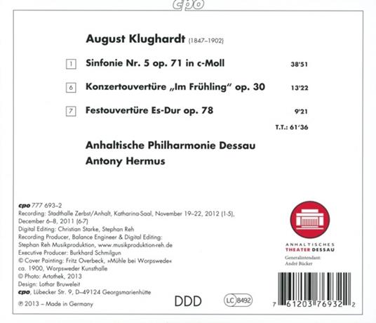 Sinfonia n.5 - Overtures - CD Audio di August Friedrich Martin Klughardt - 2