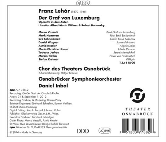 Der Graf Von Luxemburg - CD Audio di Franz Lehar - 2