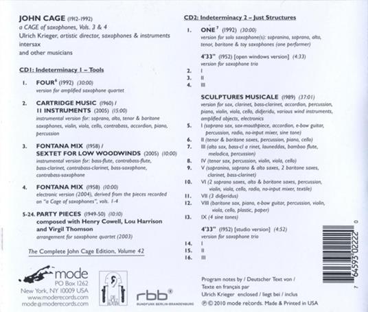 A Cage of Saxophones voll.3, 4 - CD Audio di John Cage