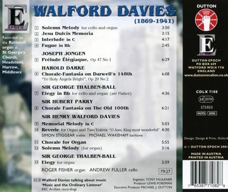 Solemn Melody - Jesu Duicis - CD Audio di Walford Davies - 2