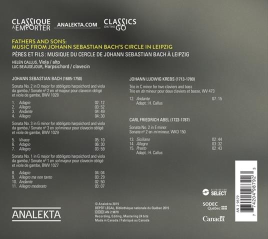Sonate per viola da gamba n.1 BWV1027, n.2 BWV1028, n.3 BWV1029 - CD Audio di Johann Sebastian Bach,Luc Beauséjour,Helen Callus - 2