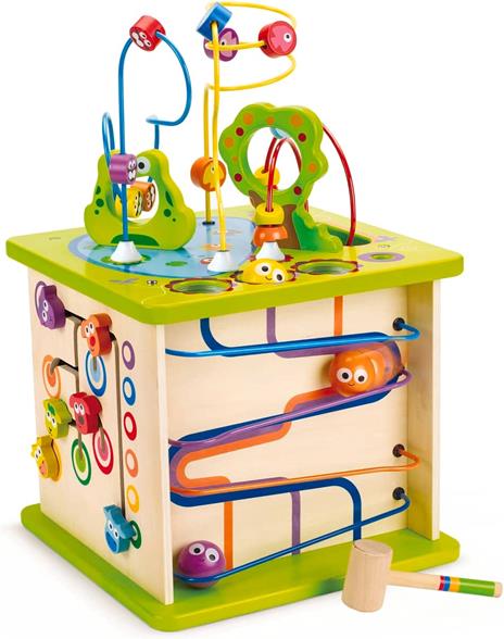 Hape Cubo Multi-Attività in Legno, Puzzle Educativo in Legno per Neonati, Cubo Multi-Attività a 5 Lati con Amici Animali, Forme, Labirinti, Sfere in Legno, Gioco a Incastro di Forme e Tanto Altro - 3