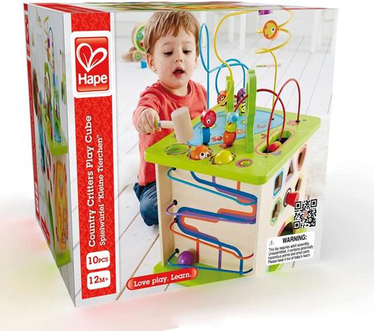 Hape Cubo Multi-Attività in Legno, Puzzle Educativo in Legno per Neonati, Cubo Multi-Attività a 5 Lati con Amici Animali, Forme, Labirinti, Sfere in Legno, Gioco a Incastro di Forme e Tanto Altro - 4