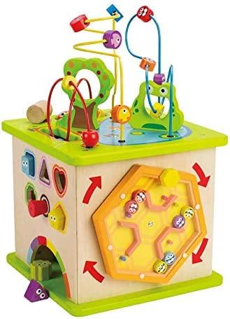 Hape Cubo Multi-Attività in Legno, Puzzle Educativo in Legno per Neonati, Cubo Multi-Attività a 5 Lati con Amici Animali, Forme, Labirinti, Sfere in Legno, Gioco a Incastro di Forme e Tanto Altro - 6