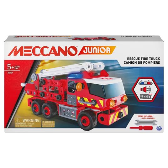 Meccano Junior, Kit di costruzione STEAM Camion dei pompieri con luci e suoni, per bambini dai 5 anni in su. 6056415
