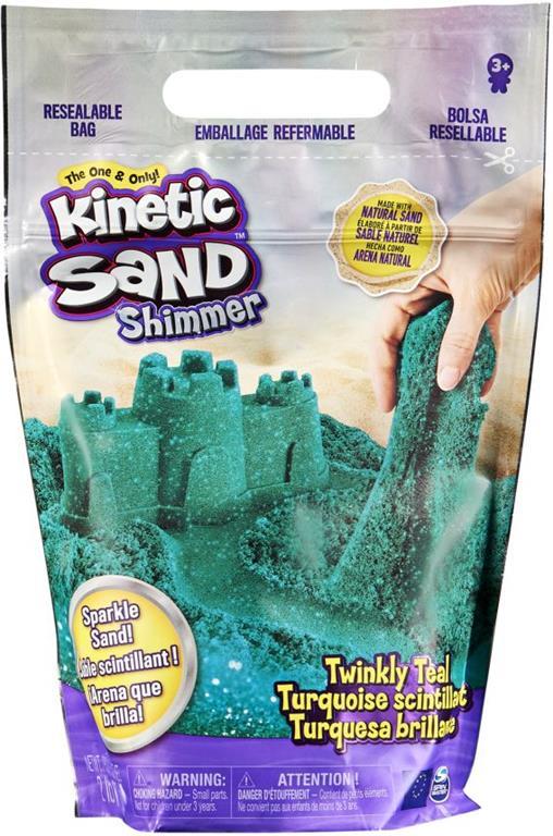 Kinetic Sand , sacchetto da 907 g di vera sabbia scintillante verde acqua scintillante da schiacciare, mescolare e modellare