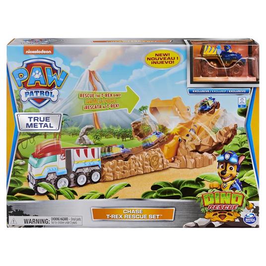 PAW Patrol , Chase T-Rex Rescue Set Dino Rescue True Metal con esclusivo veicolo die-cast, in scala 1:55 - 2