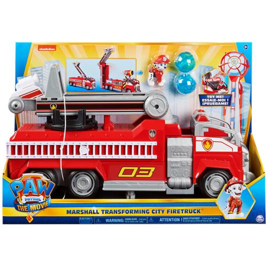 PAW Patrol , camion dei pompieri trasformabile di Marshall da IL FILM con  scala allungabile, luci e suoni e personaggio da collezione, giocattoli per  bambini dai 3 anni in su - Spin