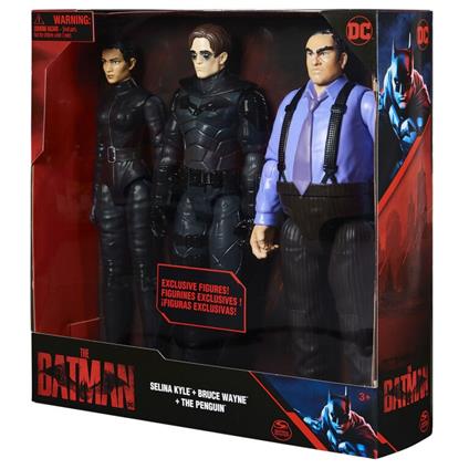 DC Comics The Batman Set 3 Personaggi Bruce Wayne, Selina Kyle, Pinguino 30 cm
